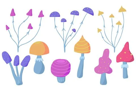 Vector hand drawn set of mushrooms. Stock Illustration