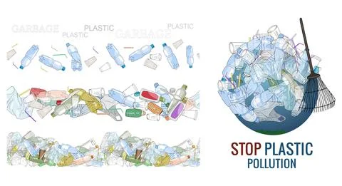 Vector hand drawn set of objects with sorted plastic garbage Stock Illustration