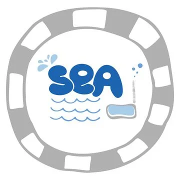 Vector hand drawn set with sea, frame marine elements. Doodle summer travel i Stock Illustration