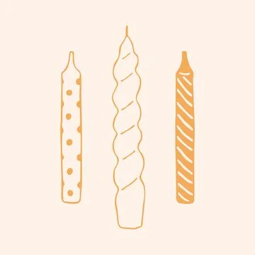 Vector hand drawn set of three slender birthday candles polka dots, a wavy 库存插图