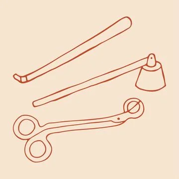 Vector hand drawn set of three essential candle care tools a wick trimmer, a Illustrazione stock