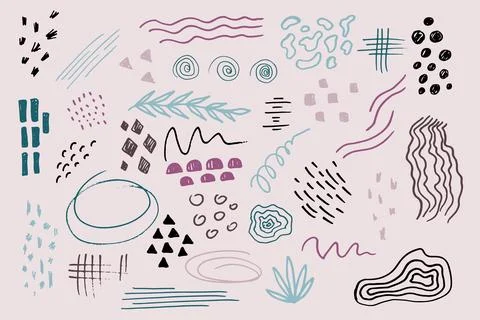 Vector Hand drawn set of various shapes and doodle objects. Abstract Stock Illustration