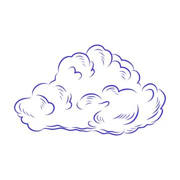 Vector hand drawn sketch, cartoon cloud, blue line Stockillustratie