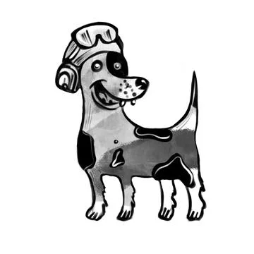 Vector hand drawn sketch of a cheerful dog wearing a hat Stock Illustration