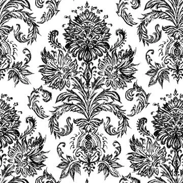 Vector hand drawn sketch damask pattern Stock Illustration