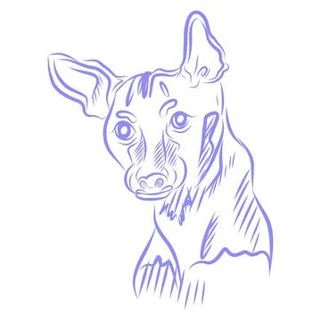 Vector hand drawn sketch, dog portrait, purple line art Illustrazione stock