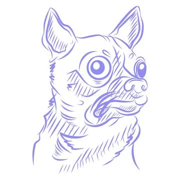 Vector hand drawn sketch, dog portrait, purple line art Stock Illustration
