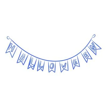 Vector hand drawn sketch of a flag with the inscription Halloween, blue line Stock Illustration