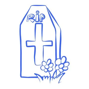 Vector hand drawn sketch of Halloween tombstone, blue line Stock Illustration