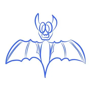 Vector hand drawn sketch of Halloween bat, blue line Stock Illustration