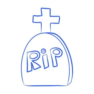 Vector hand drawn sketch, Halloween tombstone, blue line Stock Illustration