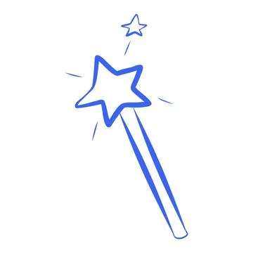 Vector hand drawn sketch, Halloween magic wand, blue line Stock Illustration