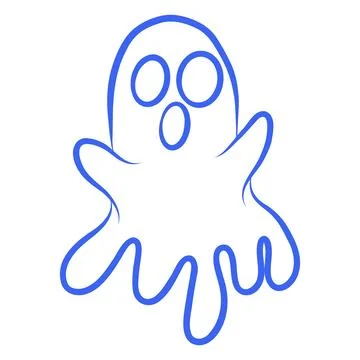Vector hand drawn sketch of Halloween ghost, blue line Stock Illustration