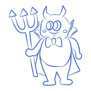Vector hand drawn sketch of Halloween devil, blue line Stock-Illustration