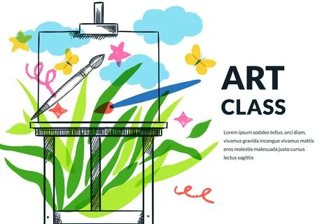 Vector hand drawn sketch illustration of wooden art easel, growing green plan Stock Illustration