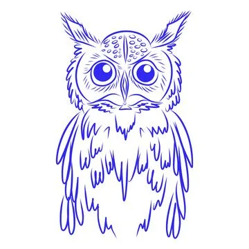 Vector hand drawn sketch of an owl with blue lines Illustrazione stock