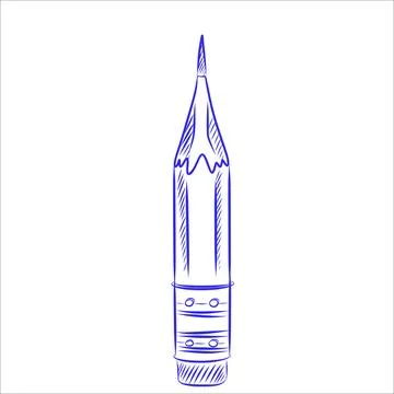 Vector hand-drawn sketch of a pencil, blue line Stock-Illustration