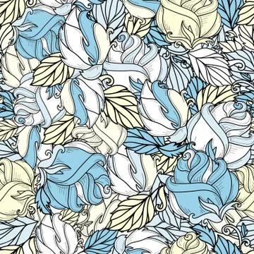 Vector hand drawn sketch rose seamless pattern Illustrazione stock