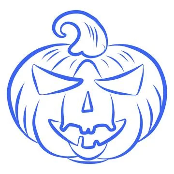 Vector hand drawn sketch of a sinister Halloween pumpkin, blue line Stock Illustration