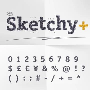 Vector hand drawn sketch style alphabet. Numbers and symbols. Stockillustratie