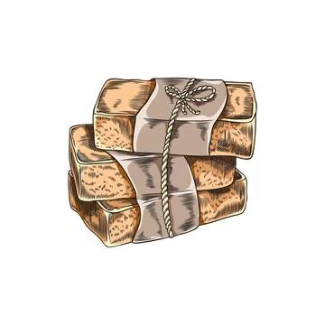 Vector hand-drawn sketch of three bars of handmade soap tied with a thread in a Stock Illustration