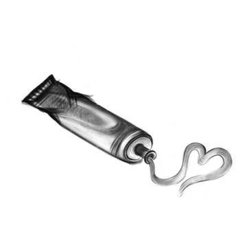 Vector hand drawn sketch of toothpaste tube with heart Stock Illustration