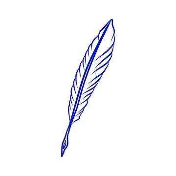 Vector hand drawn sketch, writing feather, blue line Stock Illustration