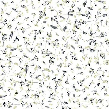 Vector hand-drawn small branches with berries and ornamental leaves seamless  Stock Illustration