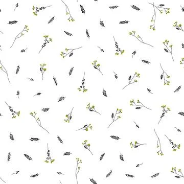 Vector hand-drawn small branches with green berries and ornamental leaves sea Stock Illustration