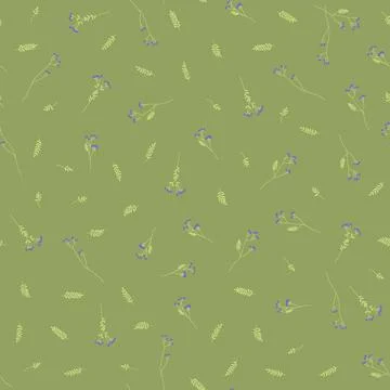 Vector hand-drawn small branches with berries green color seamless pattern... 스톡 일러스트