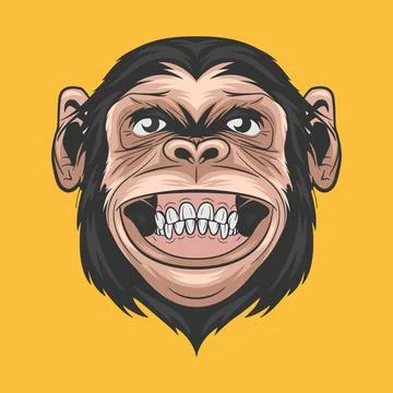 Vector Hand Drawn Smiling Chimpanzee Ape . Colored Abstract Funny Monkey Head Illustrazione stock