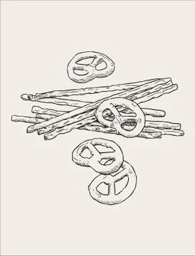 Vector hand drawn snack , pretzel  Illustration. Vintage style sketch Stock Illustration