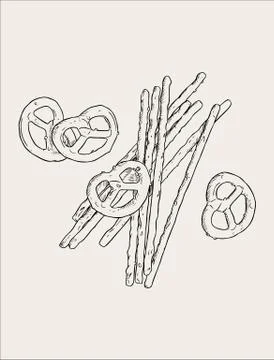Vector hand drawn snack , pretzel  Illustration. Vintage style sketch Stock Illustration