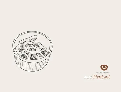 Vector hand drawn snack , pretzel  Illustration. Vintage style sketch Stock Illustration