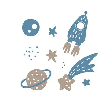 Vector Hand drawn space elements pattern. Space background. Space doodle Stock Illustration