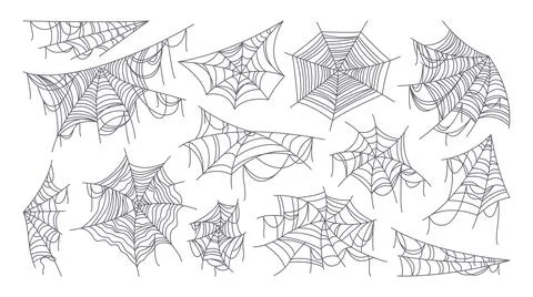 Vector hand drawn spider webs and cobwebs in various intricate shapes. Stock Illustration