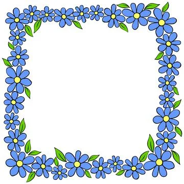 Vector hand drawn square frame, border from color small flowers in doodle sty 스톡 일러스트