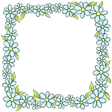 Vector hand drawn square frame, border from color small flowers in doodle sty Illustrazione stock