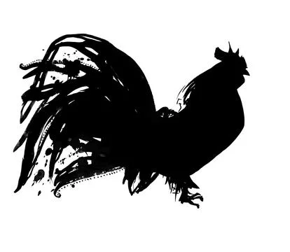 Vector hand drawn style illustration. Roughed black rooster. Stock Illustration