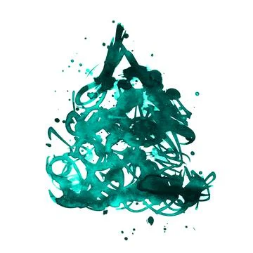 Vector hand drawn style illustration. Roughed turquoise Christmas tree Stock Illustration