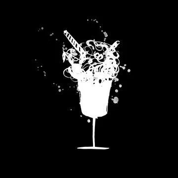 Vector hand drawn style illustration. Roughed white dessert with splashes Stock Illustration