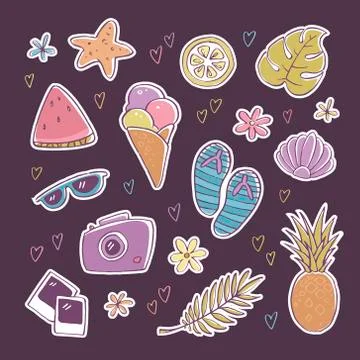Vector hand-drawn summer icon set. Stock Illustration