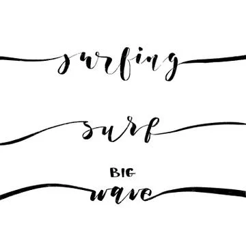 Vector hand drawn summer inscriptions for surfing. Stock Illustration
