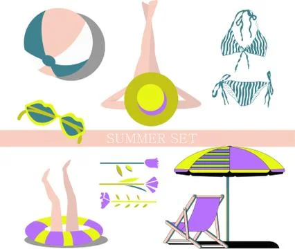 Vector hand-drawn summer set illustration graphic resource Stock Illustration