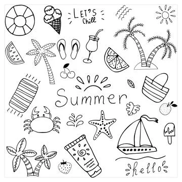 Vector hand drawn summer set on white background Stock Illustration