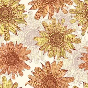 Vector hand drawn sunflower seamless pattern Stock Illustration