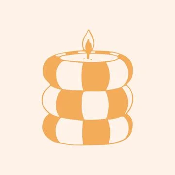 Vector hand drawn thick pillar candle with flame and trendy checkerboard Stock Illustration