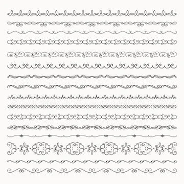 Vector Hand Drawn Tileable Line Borders, Dividers Illustrazione stock