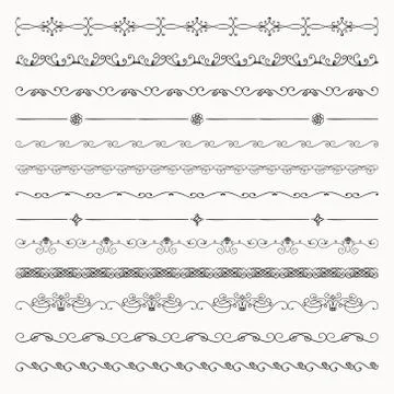 Vector Hand Drawn Tileable Line Borders, Dividers Illustrazione stock