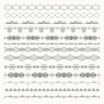 Vector Hand Drawn Tileable Line Borders, Dividers Illustrazione stock